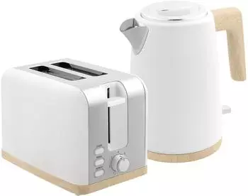 HomCom Set Wasserkocher und Toaster 2200W Wasserkocher 1,7 L Schnellheizer und Toaster 2 Scheiben weiß