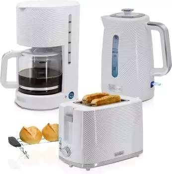 Briebe SKT1178WHT Elegance Set Toaster 2 Scheiben Wasserkocher 1,7L Filterkaffeemaschine 10 Tassen Weiß
