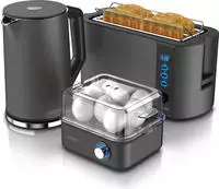 Arendo 3-teiliges Fr&uuml;hst&uuml;cksset - Wasserkocher 1,5l, 4-Scheiben Toaster, 8er