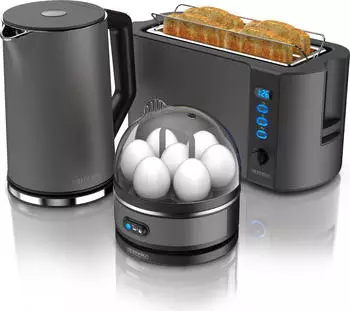 Arendo Fr&uuml;hst&uuml;cks Set Wasserkocher 1,5l 4 Scheiben Toaster & 7er Eierkocher