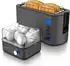 Arendo Frühstücks-Set 8er Eierkocher + Langschlitz Toaster für 4 Scheiben Grau