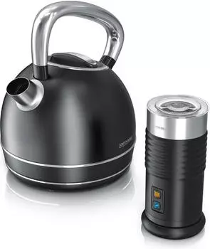 Arendo Fr&uuml;hst&uuml;cks-Set (2-tlg) Wasserkocher 1,7l & Milchaufsch&auml;umer Edelstahl Matt Schwarz
