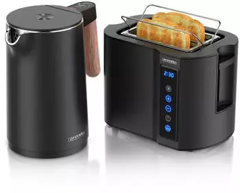 Arendo Fr&uuml;hst&uuml;cks-Set Wasserkocher mit Temperatureinstellung 1,5l Toaster 2 Scheiben Touch schwarz