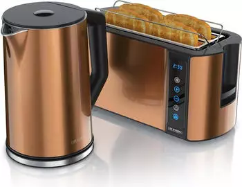 Arendo Fr&uuml;hst&uuml;cks-Set Wasserkocher mit Temperatureinstellung 1,5l 4 Scheiben Toaster Touch kupfer