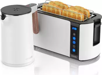 Arendo Fr&uuml;hst&uuml;cks-Set Wasserkocher mit Temperatureinstellung 1,5l 4 Scheiben Toaster Touch wei&szlig;