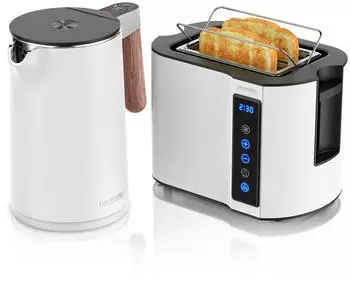 Arendo Fr&uuml;hst&uuml;cks-Set Wasserkocher mit Temperatureinstellung 1,5l Toaster 2 Scheiben Touch wei&szlig;