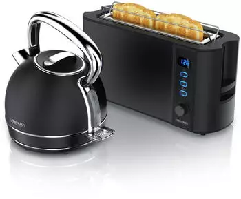 Arendo Wasserkocher Kessel Display 2200W Toaster 2 Scheiben 3 Funktionen Schwarz