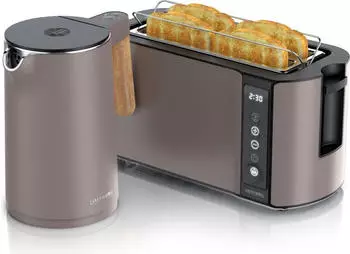 Arendo Fr&uuml;hst&uuml;cks-Set Wasserkocher mit Temperatureinstellung 1,5l 4 Scheiben Toaster Touch taupe
