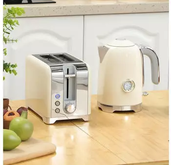 HomCom Wasserkocher Toaster Set 2200 W 1,7 L Wasserkocher 2 Scheiben Toaster Creme