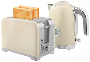 HomCom Wasserkocher Toaster Set 2200 W 1,7 L Wasserkocher 2 Scheiben Toaster Creme – HomCom Frühstücksset mit 2200 Watt Leistung