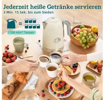 HomCom Wasserkocher Toaster Set 2200 W 1,7 L Wasserkocher 2 Scheiben Toaster Creme – Sicherheit durch dreifachen Schutz