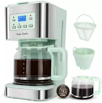 Taylor Swoden 950 W Kaffeemaschine mit Timer, 12 Tassen Tropf-Stopp Abschaltautomatik