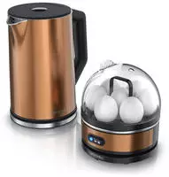 Arendo Fr&uuml;hst&uuml;cksset, Wasserkocher ELEGANT mit Eierkocher SEVENCOOK Edelstahl