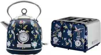 Laura Ashley Fr&uuml;hst&uuml;cks-Set &ndash; Dome-Wasserkocher 1,7 l & 4-Schlitz-Toaster &ndash; Elveden Marine von VQ