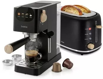 Briebe Nordic Set Kaffeemaschine 20 Bar Toaster 2 Breite Scheiben SKT1221BLK Schwarz