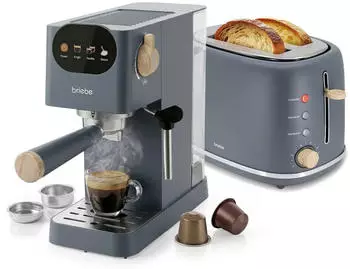Briebe Nordic Set Kaffeemaschine 20 Bar Toaster 2 Breite Scheiben SKT1221GRY Grau