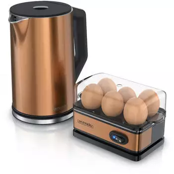 Arendo Frühstücks Set 2-tlg Wasserkocher 1,5L + Eierkocher 6 Eier kupfer