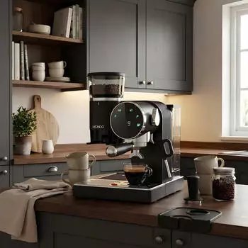 casa NOVA Crema schwarz – casa NOVA Crema schwarz – Siebträgermaschine mit Mahlwerk für frischen Espresso