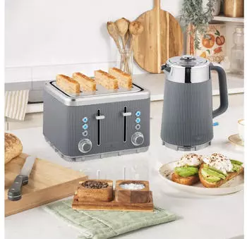 HomCom Fr&uuml;hst&uuml;cks-Set Wasserkocher mit Warmhaltefunktion (2-tlg) 4 Scheiben Toaster mit 7 Br&auml;unungsstufen