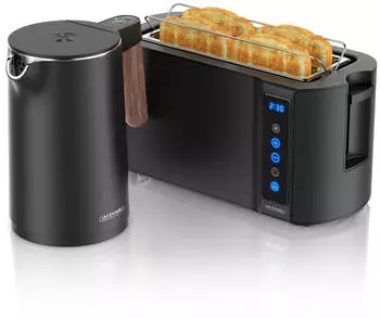 Arendo Set Toaster 4 Scheiben Display Wasserkocher 2200W 1,5L Edelstahl Schwarz