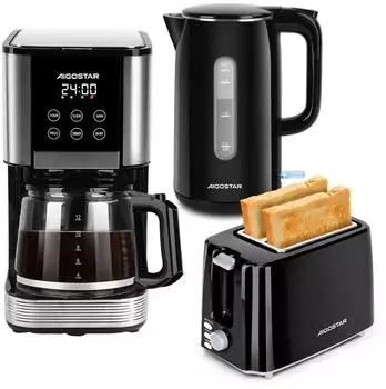 Aigostar 14-Tassen Filterkaffeemaschine/ Wasserkocher 1,7L/ 2-Scheiben Toaster