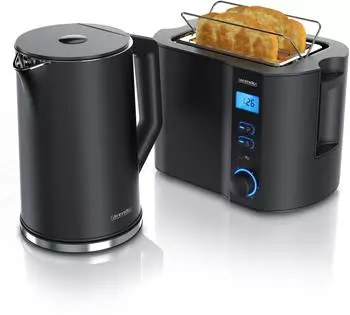Arendo Fr&uuml;hst&uuml;cks-Set Wasserkocher mit Temperatureinstellung 1,5l Toaster 2 Scheiben schwarz