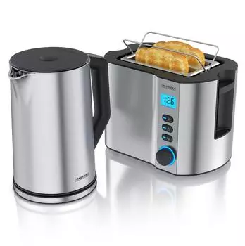 Arendo Fr&uuml;hst&uuml;cks-Set Edelstahl Wasserkocher Toaster Set Wasserkocher silber