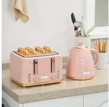 HomCom Fr&uuml;hst&uuml;ck-Set Wasserkocher 1,7L + 4 Scheiben Toaster 2200 W rosa DE800-162V90GY0441