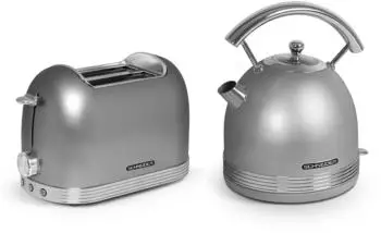 Schneider Retro Frühstücksset 2-Schlitz Toaster + Wasserkocher 1,7L silber