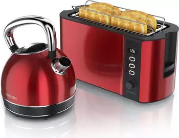 Arendo Fr&uuml;hst&uuml;cks-Set Wasserkocher 1,7l 4 Scheiben Toaster Fr&uuml;hst&uuml;cksset Wasserkocher Retro 2200W rot
