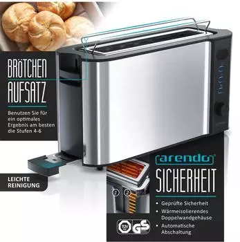 Arendo Frühstücks Set 2-tlg 2-Scheiben Langschlitz Toaster + Eierkocher 6 Eier silber – Arendo Frühstücks Set 2-tlg – Toaster und Eierkocher für den perfekten Start