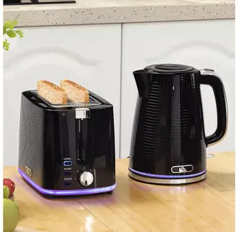 HomCom Wasserkocher Toaster Set Edelstahl 1,7L Wasserkocher 2 Scheiben Schwarz