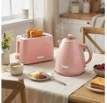 HomCom Wasserkocher- und Toaster-Set 1,7L 2200W Schnellkoch-Wasserkocher Rosa