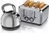 Arendo Frühstücks-Set Wasserkocher Edelstahl 1,7l Toaster 4 Scheiben silber
