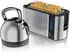 Arendo Frühstücks-Set Retro Wasserkocher 1,7l & 4-Scheiben-Langschlitztoaster, silber (307427)