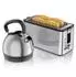 Arendo Frühstücks-Set Retro Wasserkocher 1,5l & 4-Scheiben-Langschlitztoaster 2200W, silber (307415)