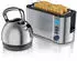 Arendo Frühstücks-Set Retro Wasserkocher 1,7l & 4-Scheiben-Langschlitztoaster 2200W, silber (307429)