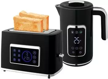 HomCom Wasserkocher Toaster Set mit 6 Br&auml;unungsstufen Schwarz DE800-282V90BK0431