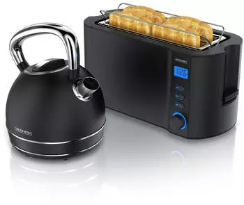 Arendo Vorteils-SET Wasserkocher 2200W & Toaster 4 Scheiben LCD Anzeige Schwarz
