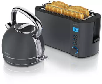 Arendo Fr&uuml;hst&uuml;cks-Set Vintage Cool Grey, Wasserkocher 1,7l, 4-Scheiben-Langschlitztoaster, Edelstahl (307404)