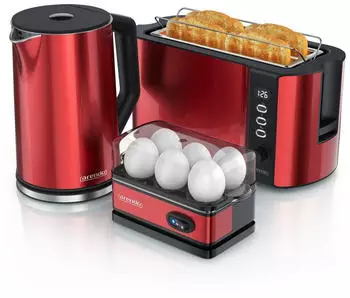 Arendo Set Wasserkocher 1,5L Toaster 4 Scheiben Eierkocher 1-6 Eier 400W Rot