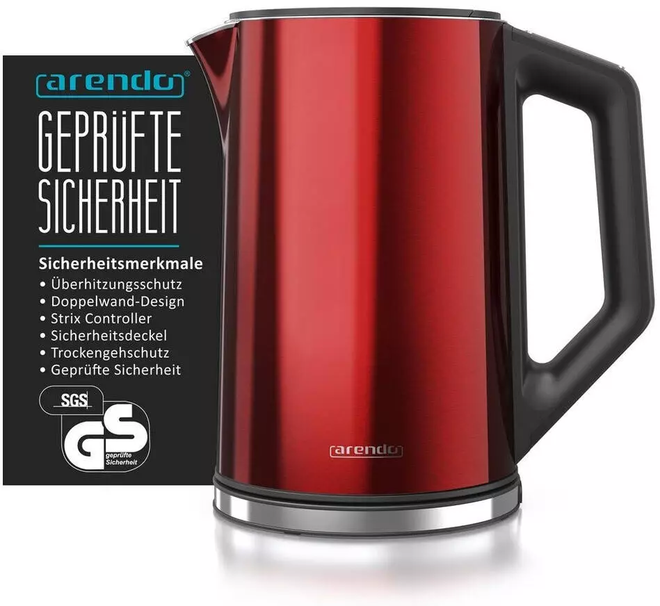 Arendo Set Wasserkocher 1,5L Toaster 4 Scheiben Eierkocher 1-6 Eier 400W Rot Frühstücksset ab 119,95€