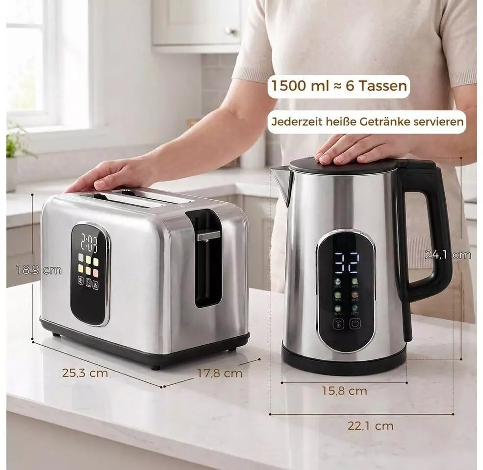 HomCom Wasserkocher Toaster Set mit 2200 W 1,5 L Wasserkocher 2 Scheiben Toaster DE800-356V90SR0431 Frühstücksset ab 57,99€
