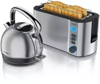 Arendo Fr&uuml;hst&uuml;cks-Set Edelstahl, Wasserkocher 1,7l mit Temperatureinstellung, 4-Scheiben-Langschlitztoaster, silber (307424)