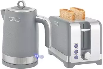 HomCom Set Wasserkocher und Toaster 2200W Wasserkocher 1,7 L Schnellheizer und Toaster 2 Scheiben grau