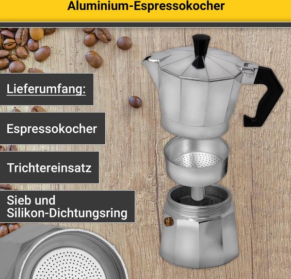 Handhabung & Ausstattung Krüger Aluminium-Espressokocher eckig 12