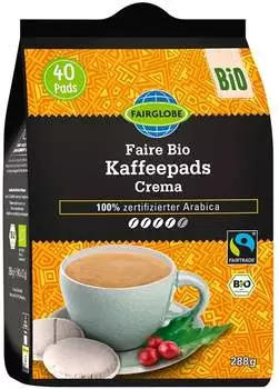 Fairglobe Faire Bio Kaffeepads Crema, 40 Pads
