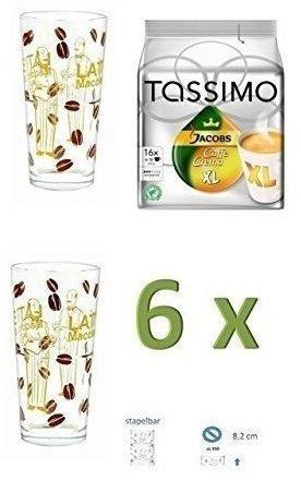 Tassimo Jacobs Caffè Crema XL 16 Kapseln + Latte Macchiato 6 Gläser