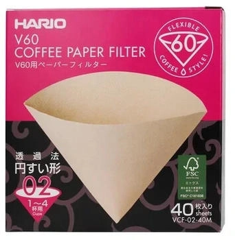 Hario V60-02 Papierfilter ungebleicht Misarashi VCF-02-40M 40 St&uuml;ck