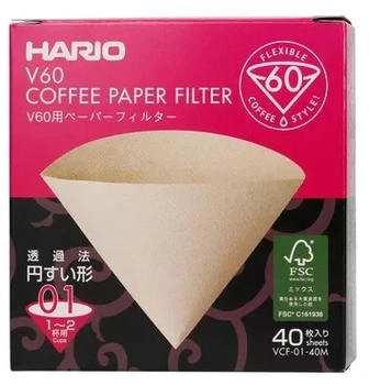 Hario V60-01 Papierfilter ungebleicht Misarashi VCF-01-40M 40 Stück
